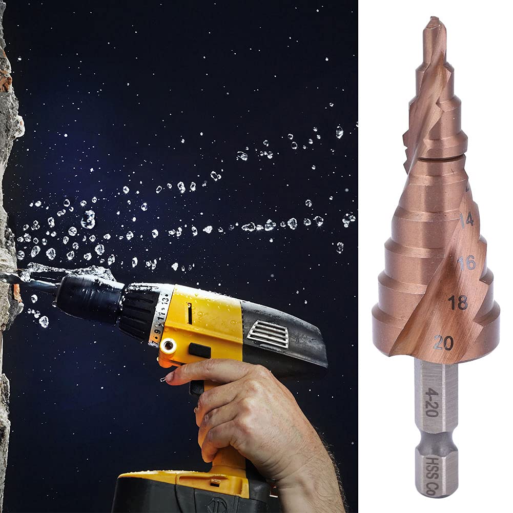 Step Drill Bit, High Speed Steel Hex Shank Hole Opening Tool for Wood, Thin Iron, Aluminum (4-20)