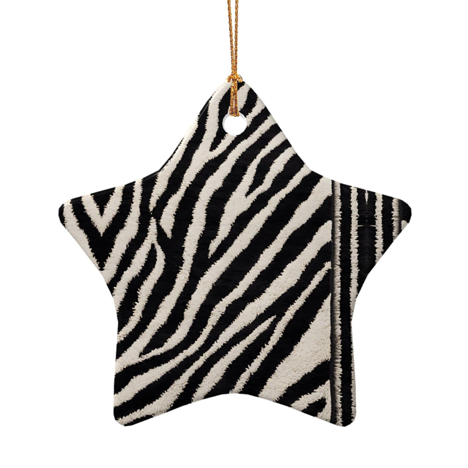 Kfrxxzqb Star Shape Zebra Animal -Print Ceramic D Pendants - Handmade Porcelain Ornaments Gold String For Christmas Home Decor.