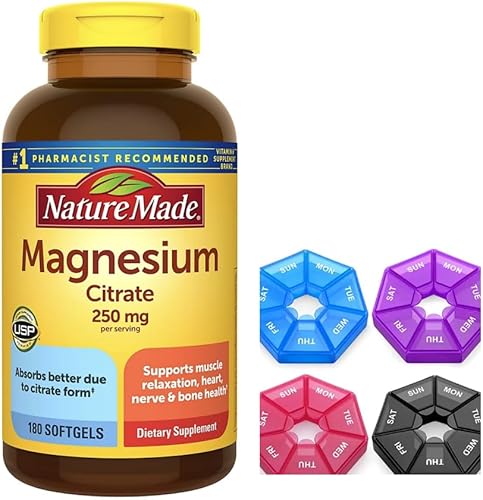 Miniatura 1 de Nature Made Citrato de magnesio 250 mg por porción, suplemento dietético para soporte muscular, nervio, hueso y corazón, 180 cápsulas blandas,