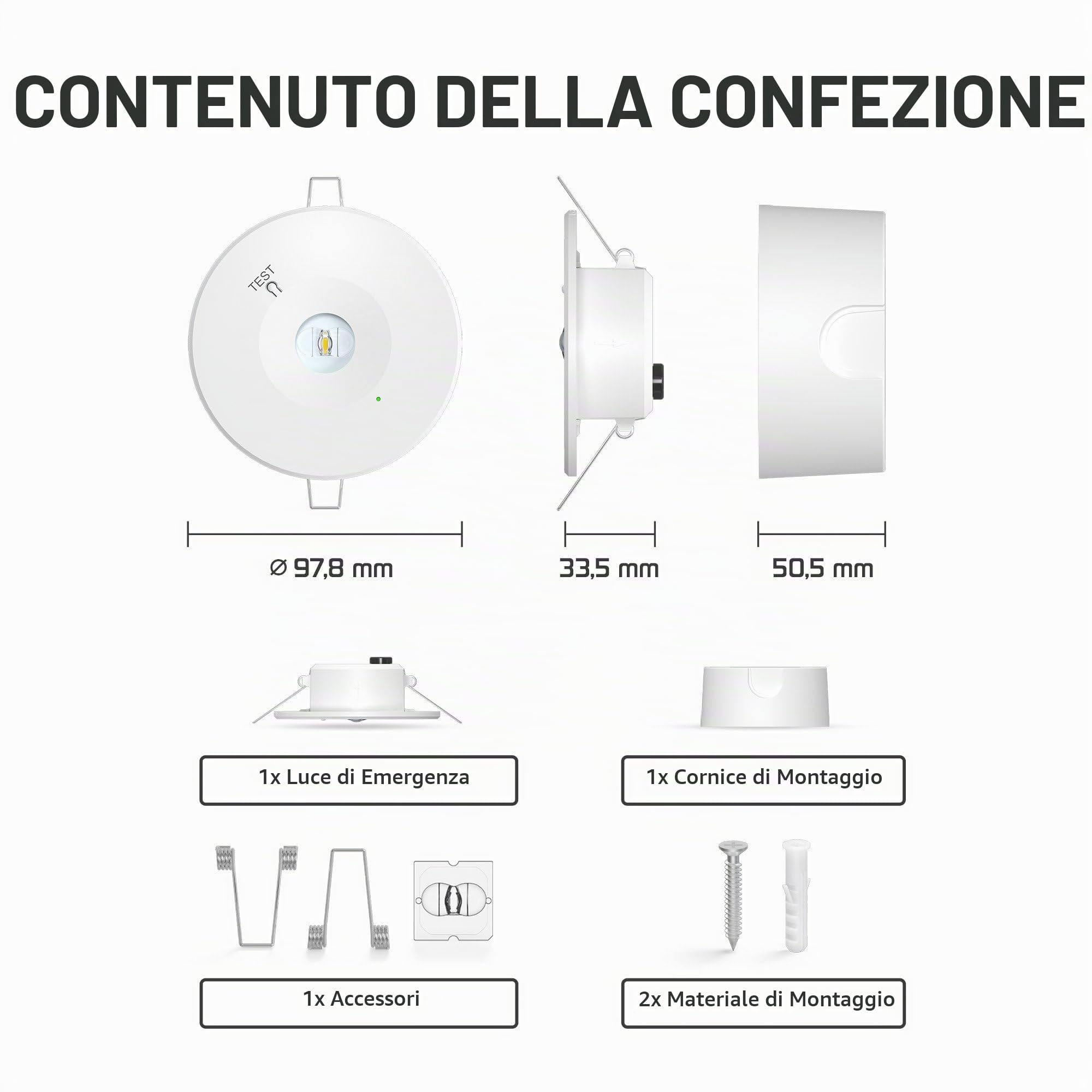 Ledvion Faretto LED Emergenza 1W 6000K IP20 Incasso/Superficie 3h