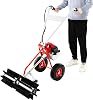 2 Stroke Cleaning Gasoline Powered Road Leaf Sweeper Broom Roller Brush Snow Blower Artificial Grass Gas Power Cleaner Walk Behind Hand Petrol Sweepers Outdoor High Efficiency Garden Tools 43Cc