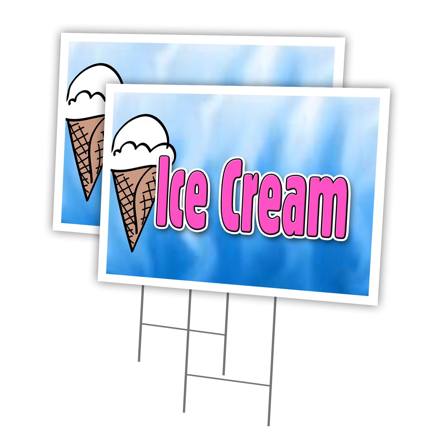 ICE Cream 1 2 Pack of 18" x 24" Yard Sign & Stake | Advertise Your Business | Stake Included Image On Both Sides | Made in The USA