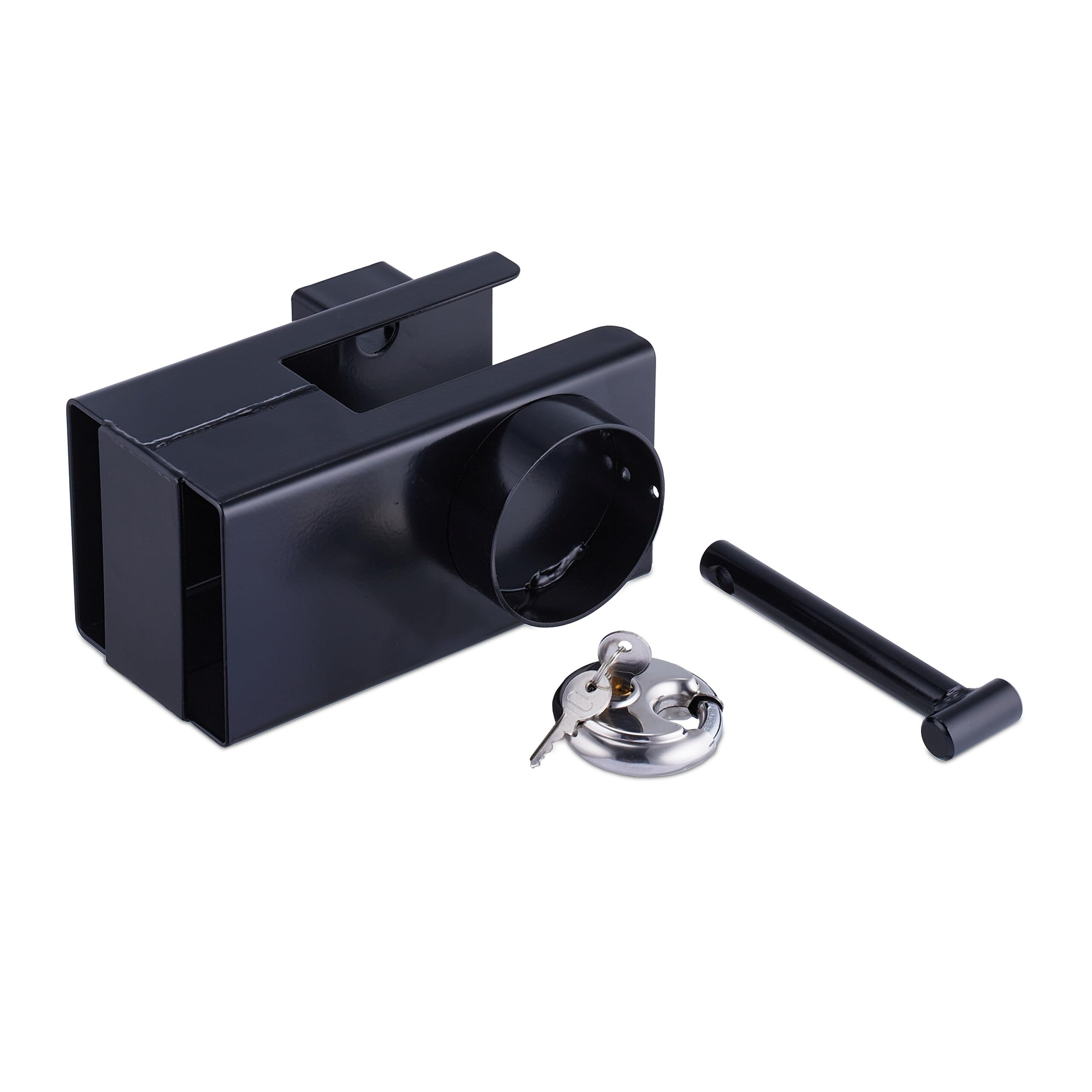 Relaxdays Candado Remolque con Cerradura de Disco, Protección Antirrobo, para Enganches Comunes, con 2 Llaves, Negro