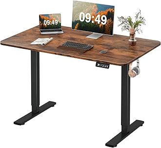 Electric Height Adjustable Standing Desk Large 48 x 24 Inches Sit Stand up Desk Home Office Computer Desk Memory Preset with T-Shaped Metal Bracke, Brown