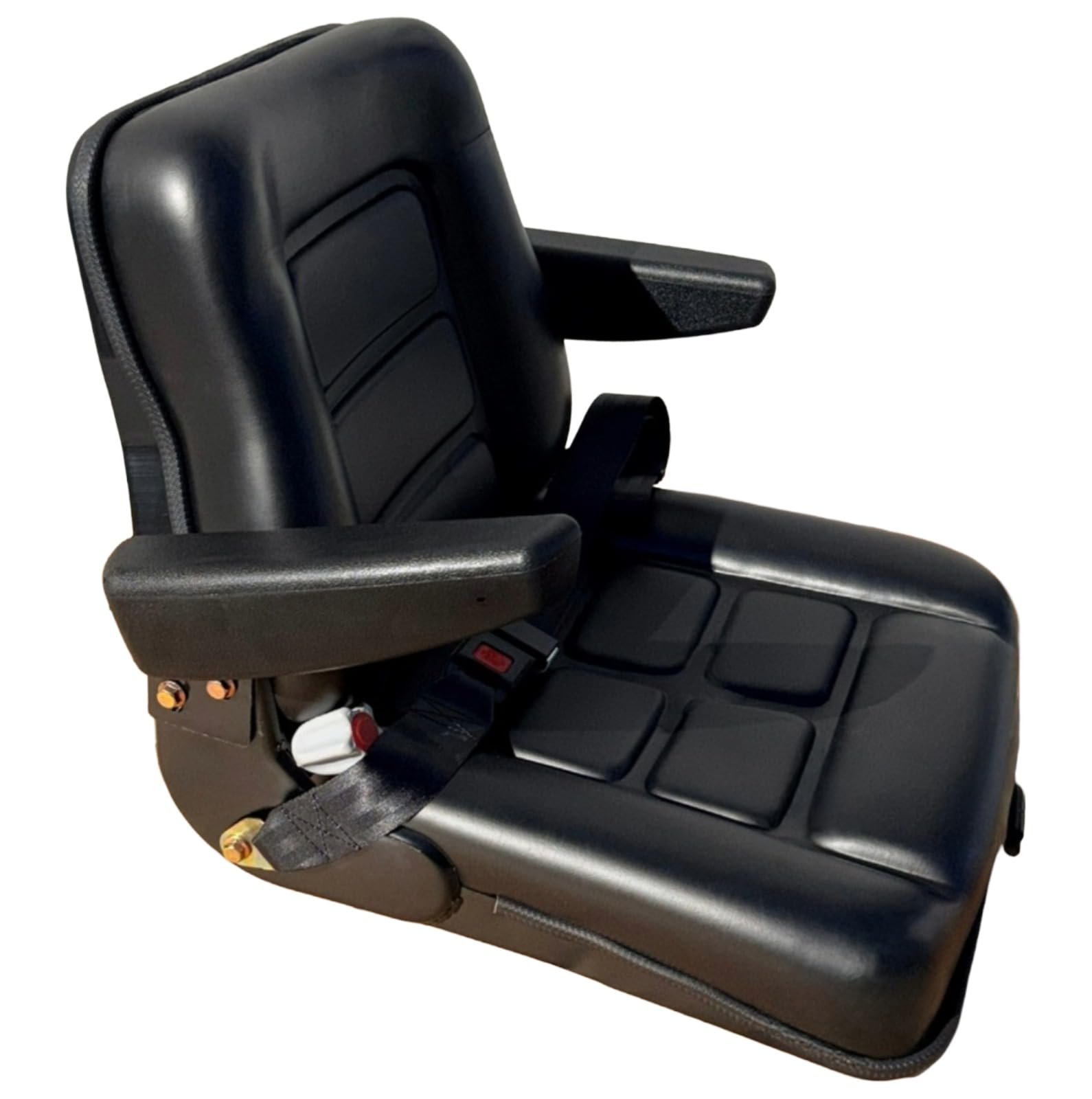 Asiento Universal para Carretilla Elevadora con Cinturón Fijo | Asiento PVC Negro con Reposabrazos | Compatible con Tractor, Excavadora y Maquinaria Industrial | Resistente e Impermeable
