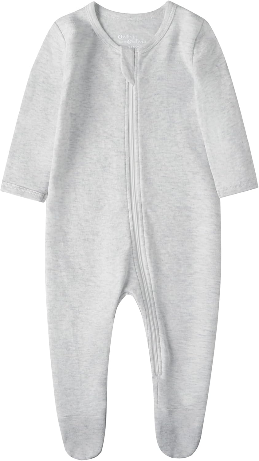 Owlivia Organic Cotton Baby Pajamas, Boys Girls 3-Pack Zip Front Sleep 'N Play, Footed Sleeper, Long Sleeve - Image 7