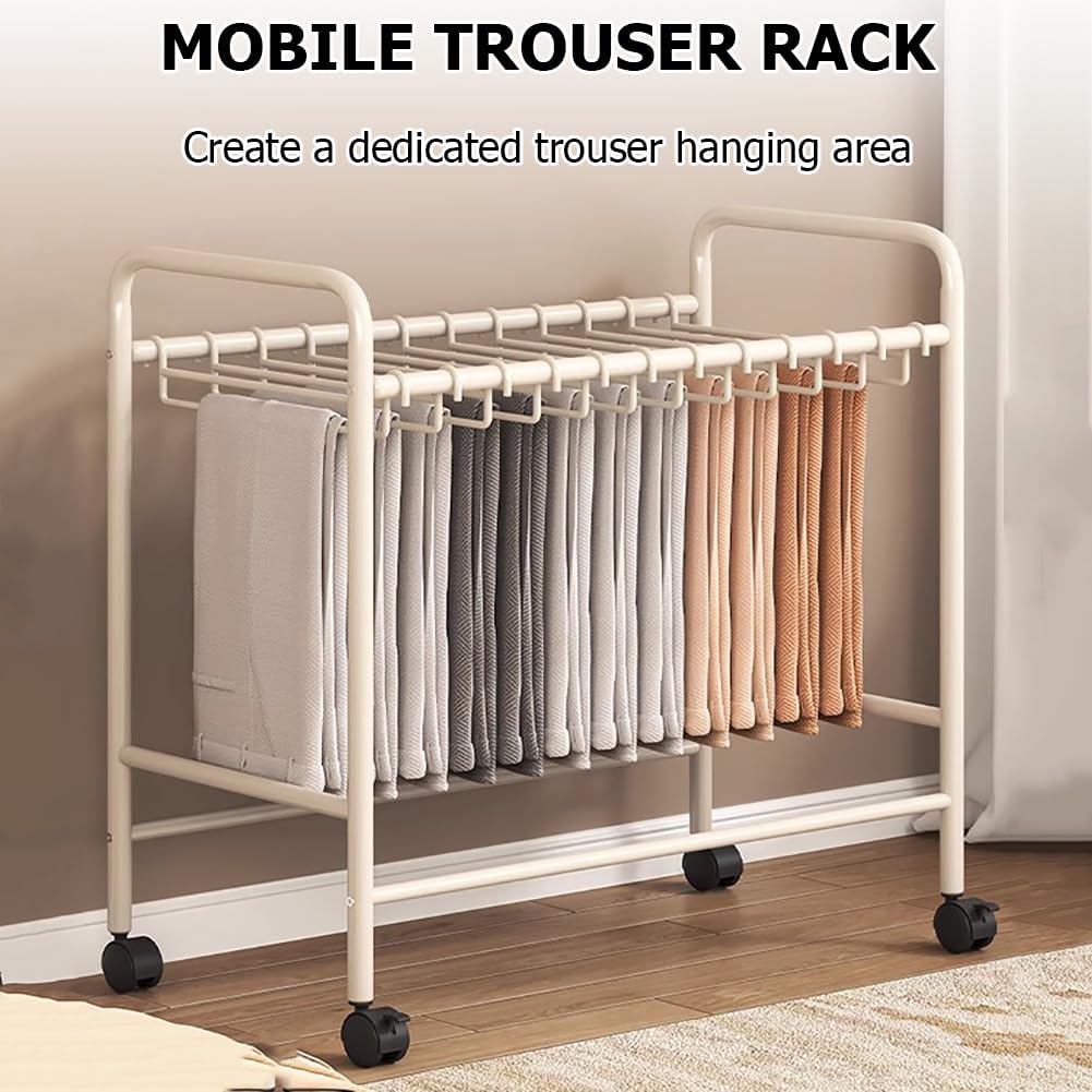 キャスター付きズボンラック、床置きパンツトロリー、省スペースクローゼットオーガナイザー、ジーンズディスプレイスタンド、20/30ハン
