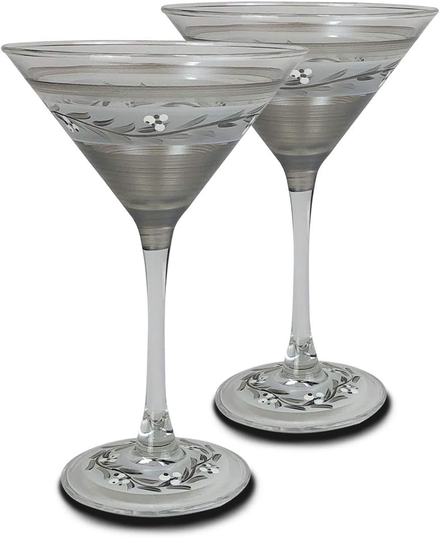 Hand Painted Martini Glasses Set of 2 - Swiss Twilight Collection - Hand Painted Glassware by USA Artists - Unique and Decorative Martini Glasses, Kitchen Table Décor
