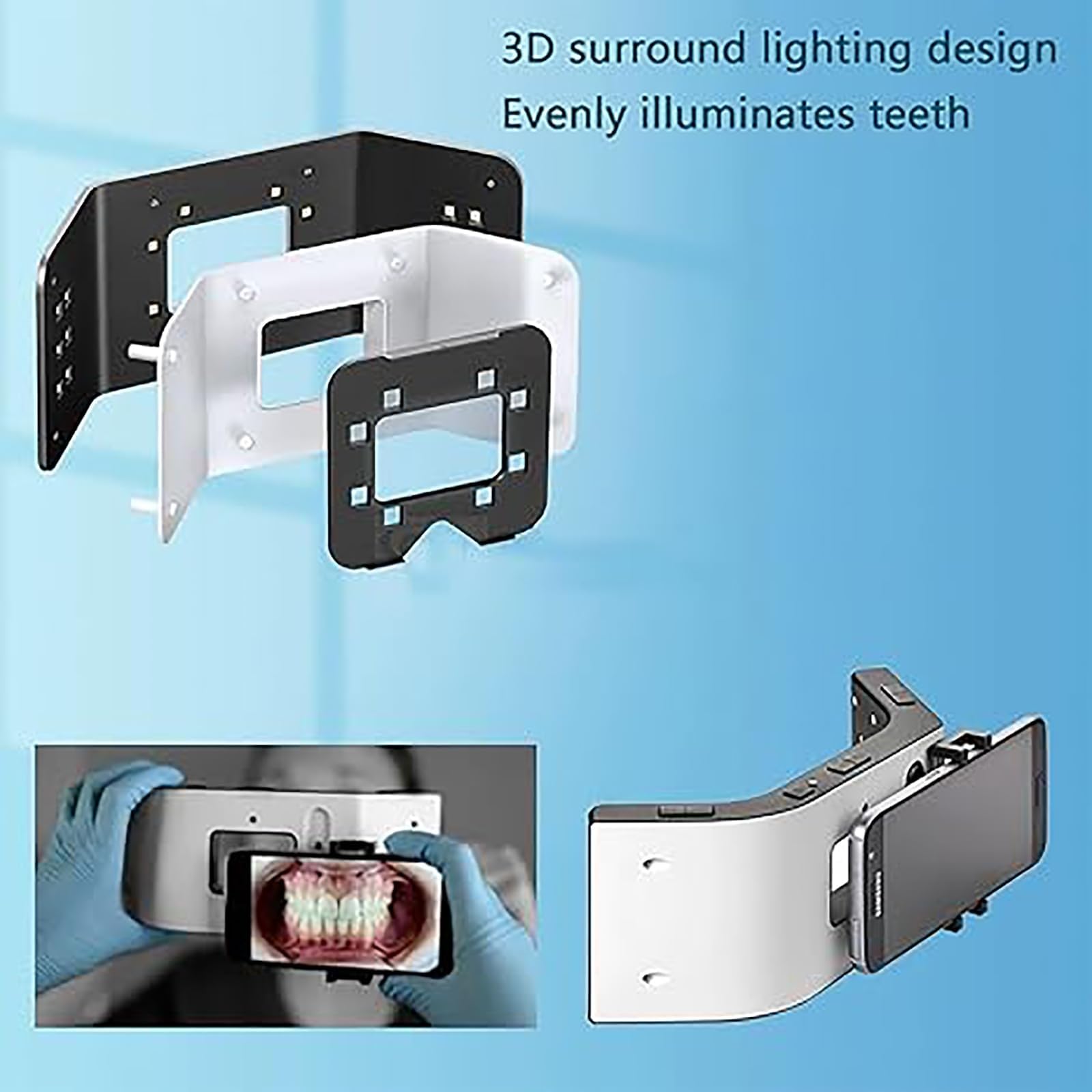 Lampe dentaire à LED for photographie orale, lampe complémentaire, luminosité réglable sur 5 niveaux, éclairage surround 3D for la photographie orale et macro.