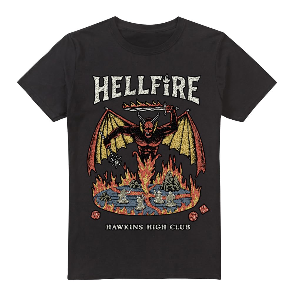 Stranger Things Men's Black Vintage Hawkins High Hellfire T-Sh in Size XL, Sports Direct