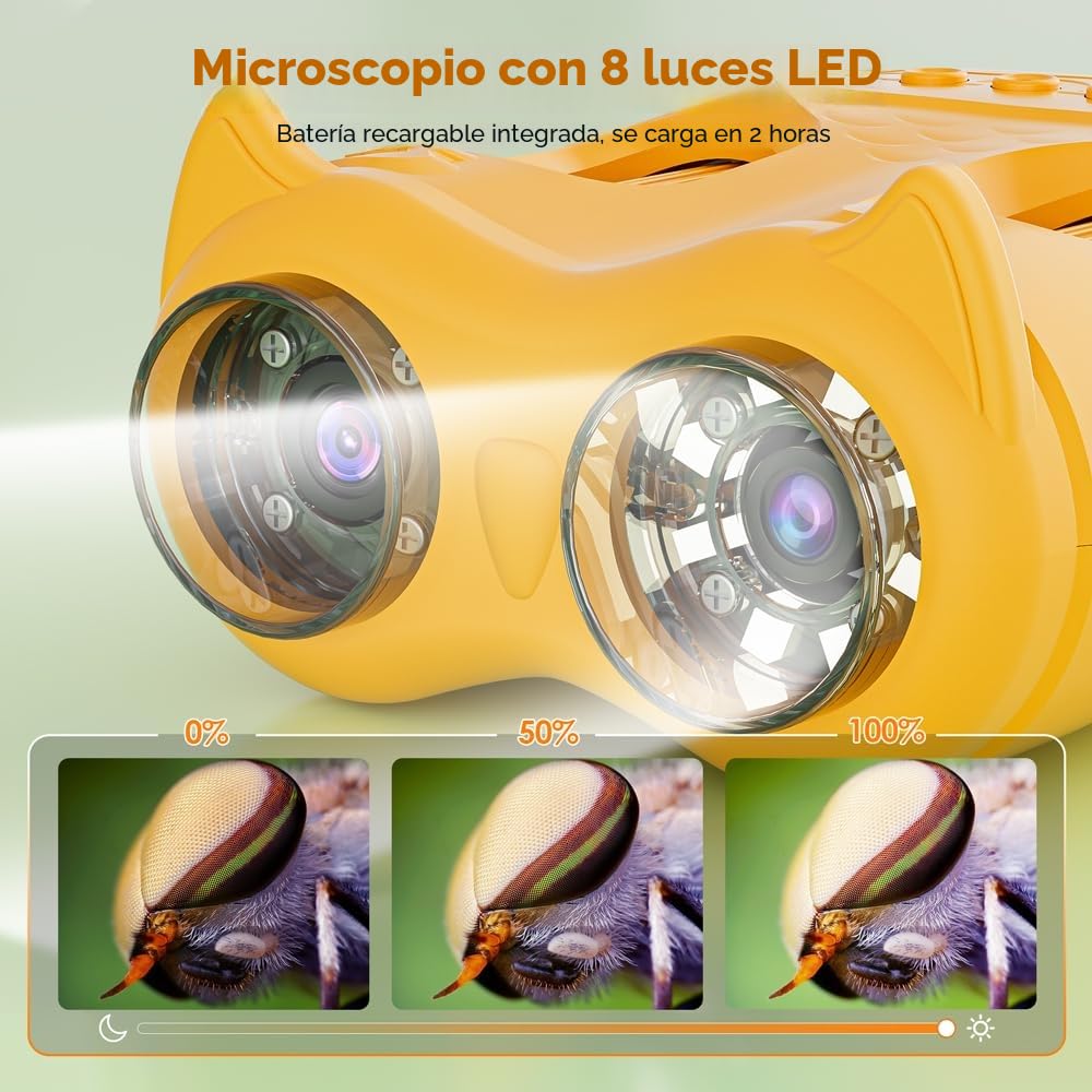 Microscopio y Telescopio 2 en 1, Temodu microscopio para niños con Pantalla IPS de 2.0'', Mini Microscopios Digitales Portátiles Recargables, Regalo para Cumpleaños Navidad/Cumpleaños (Orange)