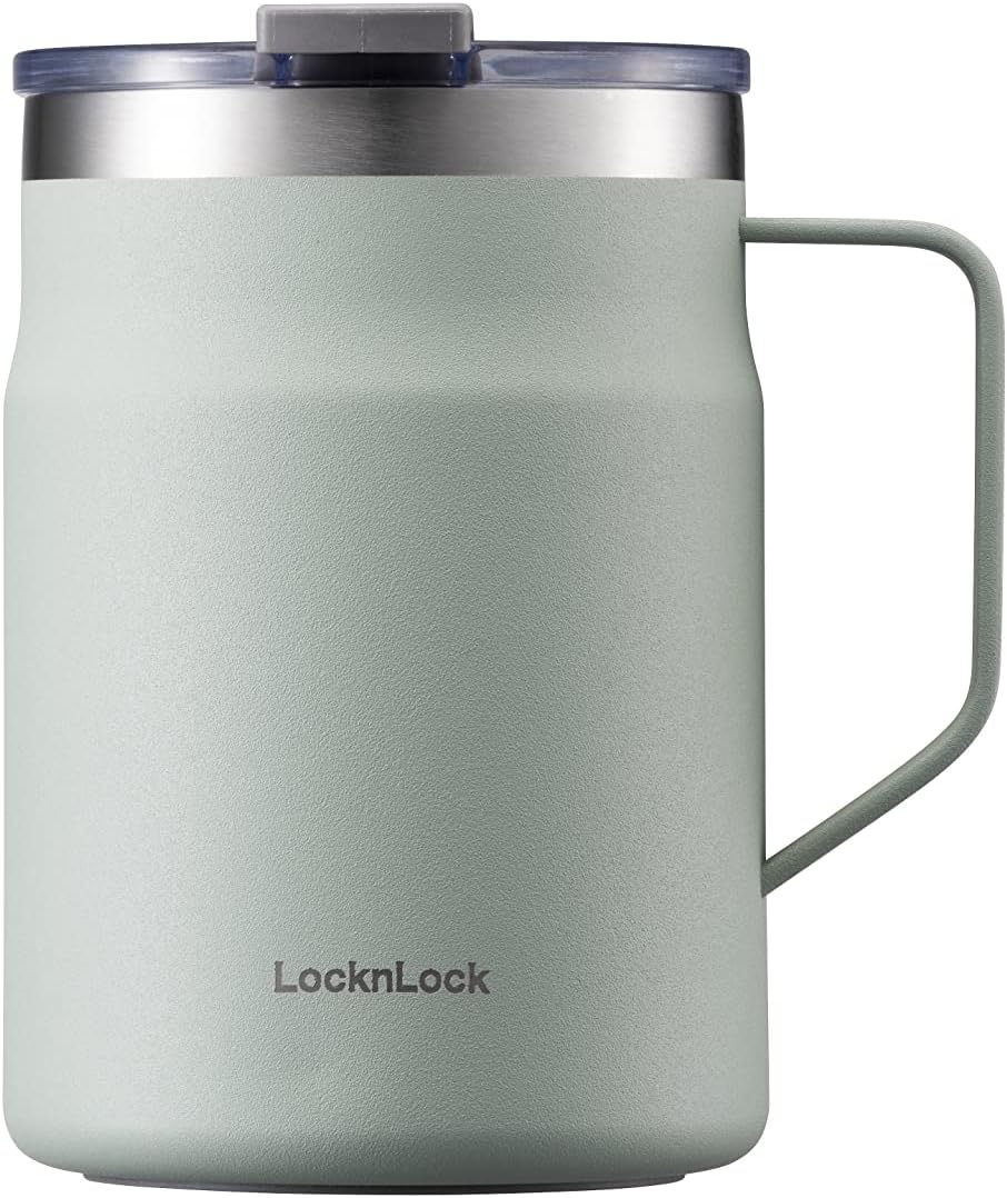 LocknLock Metro Mug, Premium 18/8 Stainless Steel Metal, Double Wall Insulated, Portable Coffee Cup with Lid and Handle for Hot and Cold Drinks, Mint, 16 oz