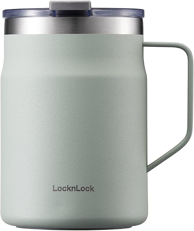 LocknLock Metro Mug, Premium 18/8 Stainless Steel Metal, Double Wall Insulated, Portable Coffee Cup with Lid and Handle for Hot and Cold Drinks, Mint, 16 oz