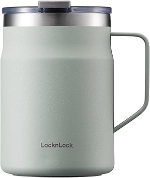 LocknLock Metro Mug, Premium 18/8 Stainless Steel Metal, Double Wall Insulated, Portable Coffee Cup with Lid and Handle for Hot and Cold Drinks, Mint, 16 oz