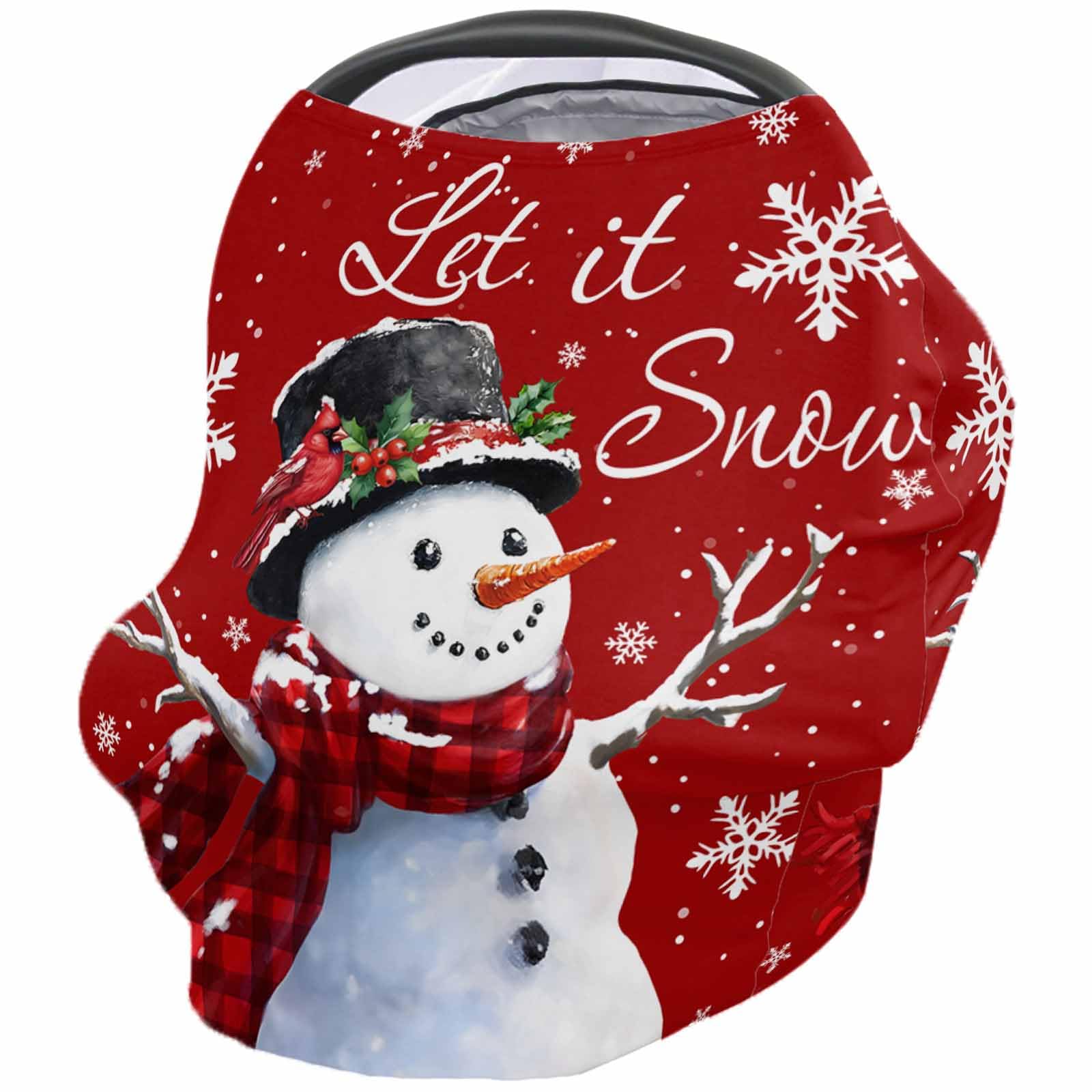 Nursing Cover for Breastfeeding Scarf, Merry Christmas Winter Snowman Snowflakes Berries Red Baby Car Covers Super Soft Multi Use for Canopy Shopping Cart Cover Blanket Stroller Cover