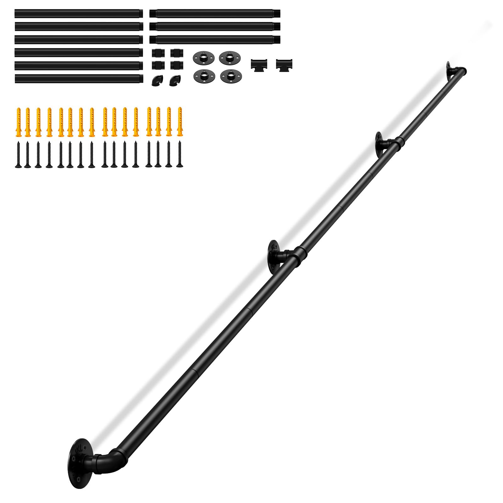 3M Main courante d'escalier pour intérieur et extérieur, rampe antidérapante en fer forgé avec design industriel, Main courante d'escalier murale de sécurité robuste pour personnes âgées, handicapés
