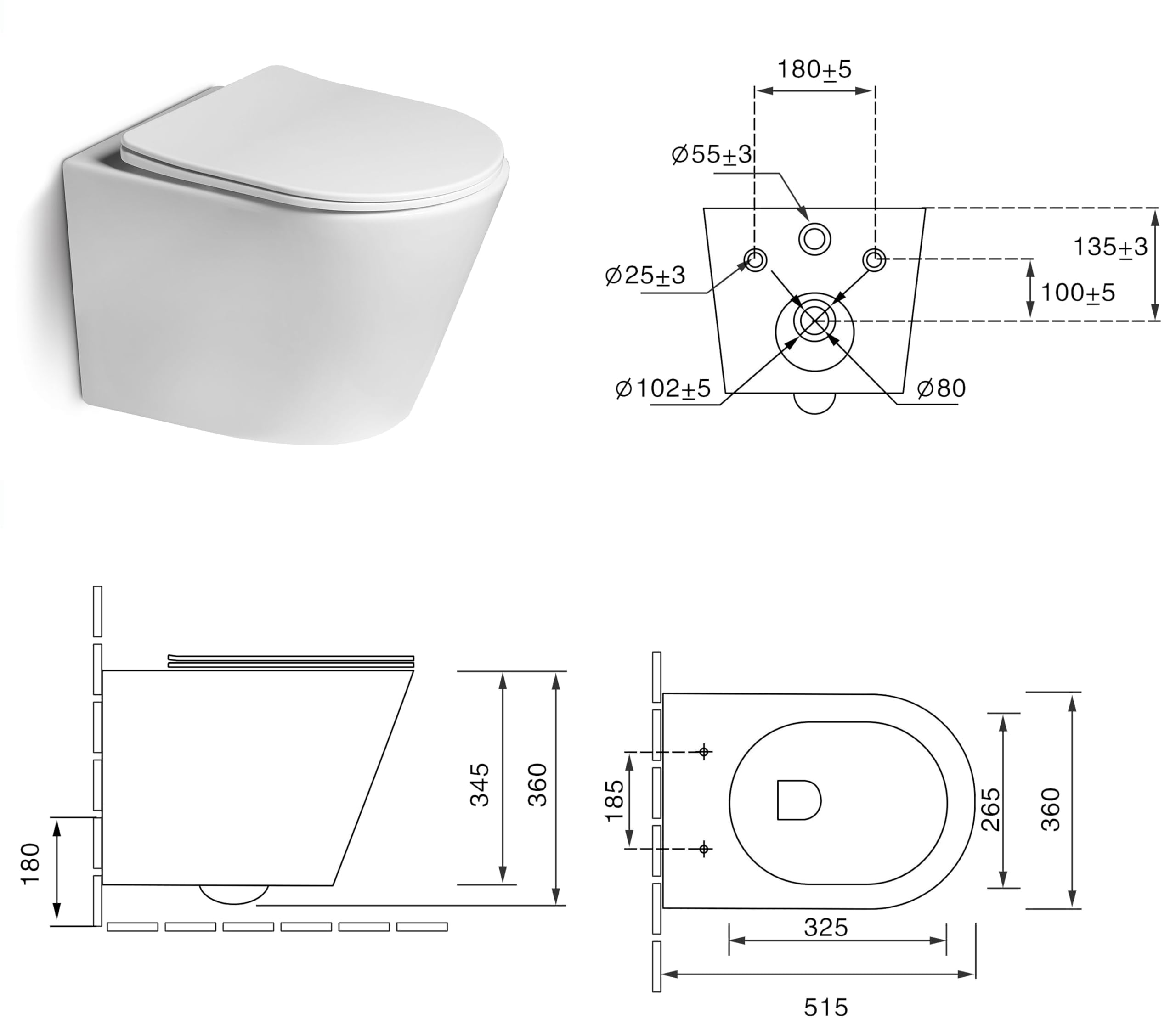 Bricozone Coppia Di Sanitari Sospesi In Ceramica Set Wc E Bidet Da Parete Design Moderno Con Copri Wc Soft Close E Finitura Opaca Ideali Per Bagno Contemporaneo Facili Da Pulire (Nero opaco)