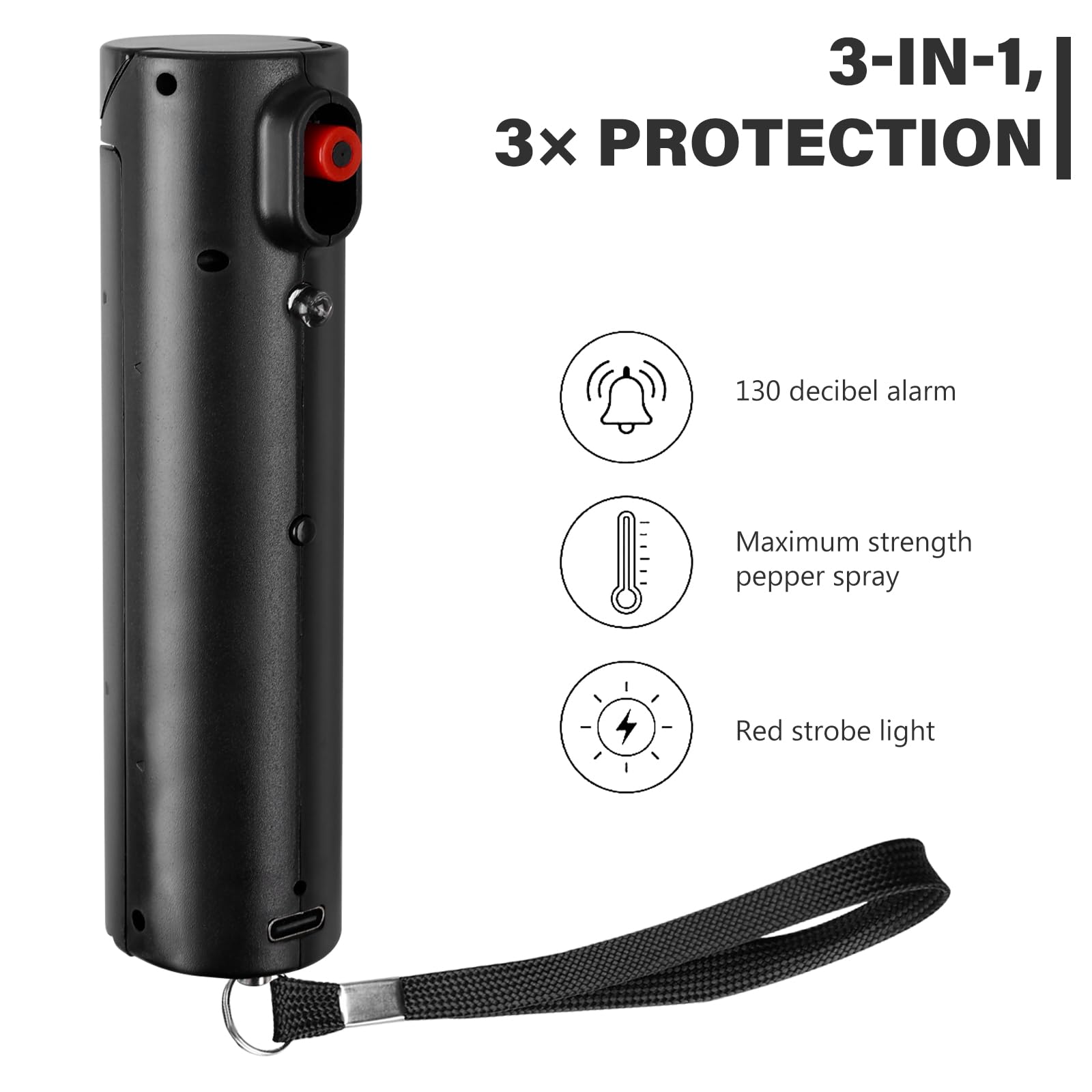 Alarme De Sécurité Personnelle Rechargeable pour Femmes, Hommes et Personnes Âgées - Alarme De Poche Anti-Agression (Noir)