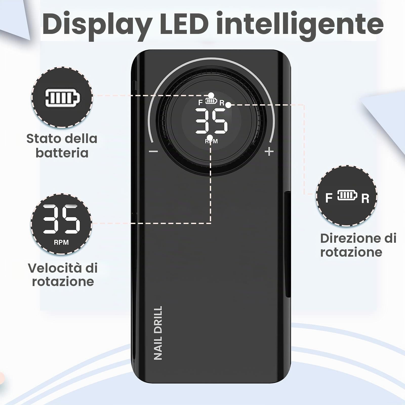 Delanie Fresa per Unghie Professionale 35000 Giri, Trapano Elettrico Ricaricabile per Unghie, Fresa Portatile per Unghie Semipermanente, Manicure e Pedicure, Adatta a Casa e Salone, Nero