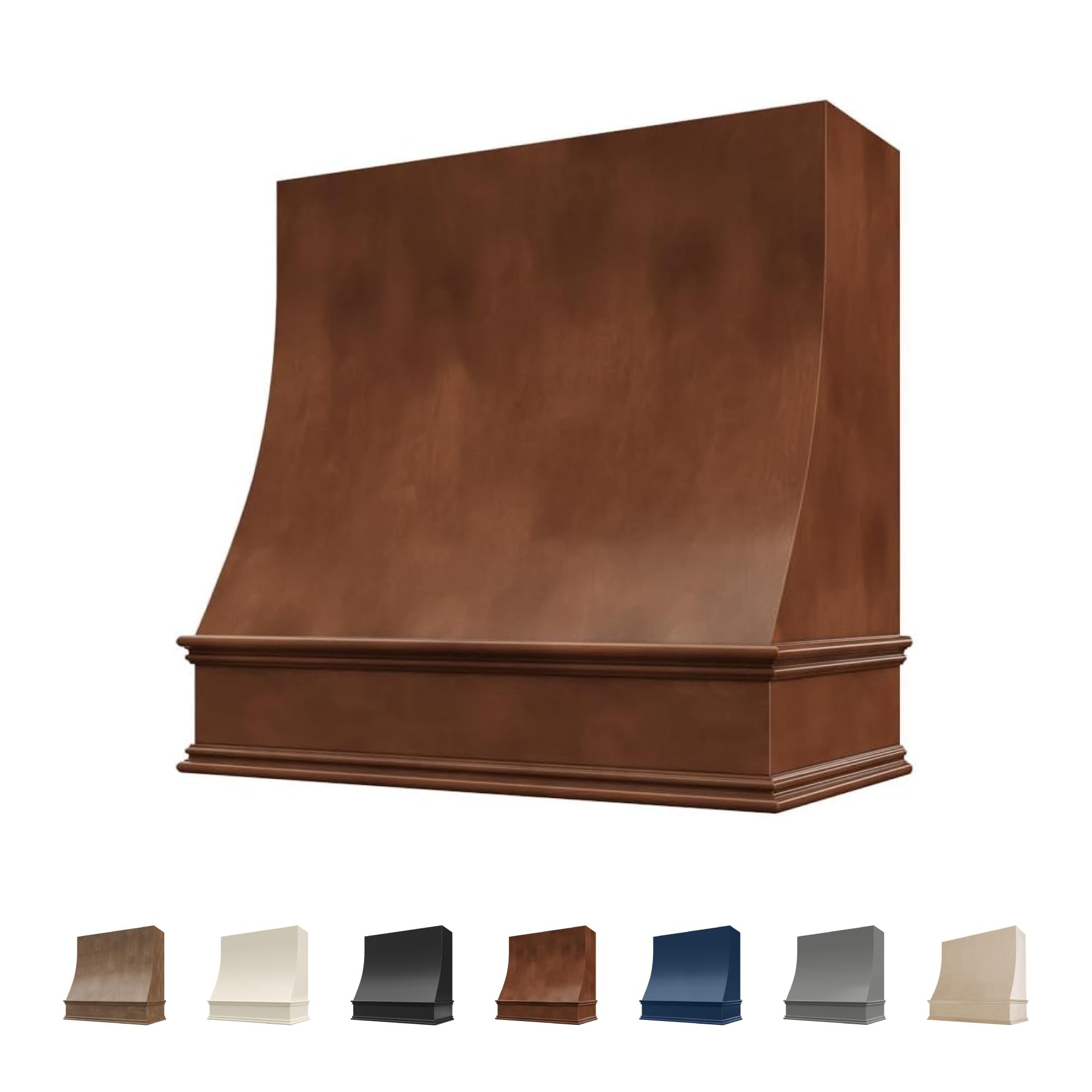 Chocolate Wood Range Hood Cover, Sloped Front, 43.5"W x 36"H