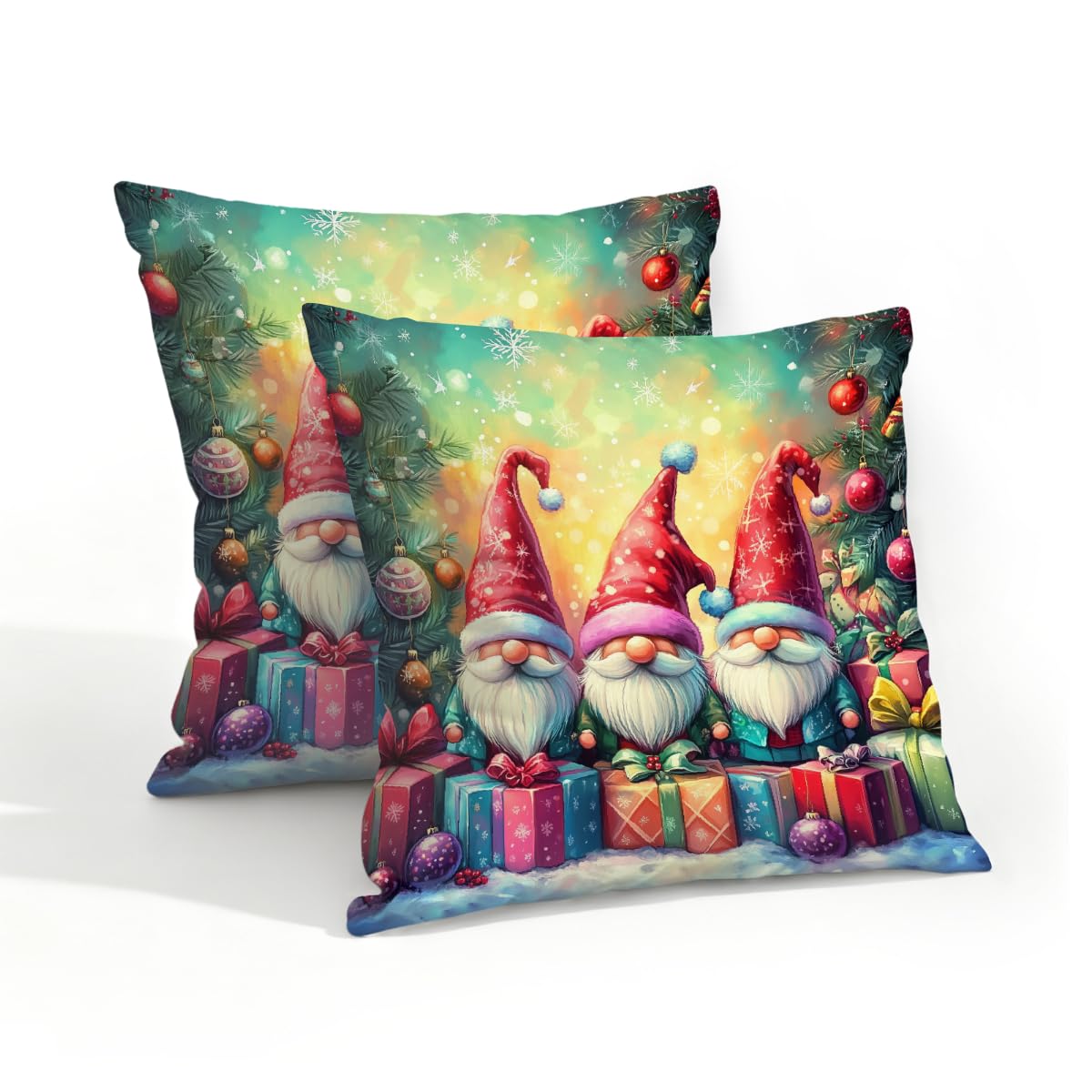 Outdoor Pillow Covers Waterproof Pillowcases 18x18IN Set of 2 Christmas Eve Santa Claus Gnomes Gift Decorative Throw Cushion Case for Couch Sofa Garden Patio Furniture