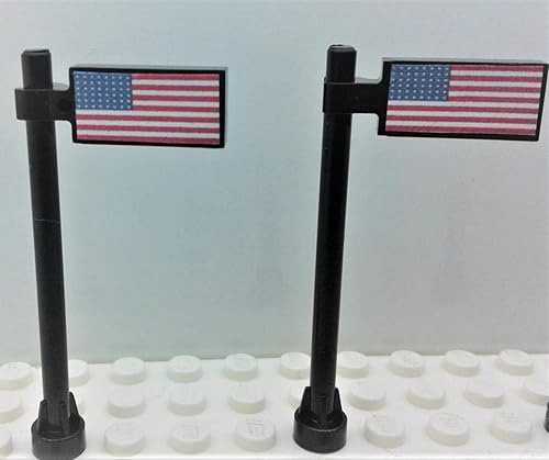 Miniatura 4 de Building Bricks Toys Juego de banderas estadounidenses personalizadas con poste, 4 piezas en placa de 1 x 2 con clip, creativo, compatible con todas