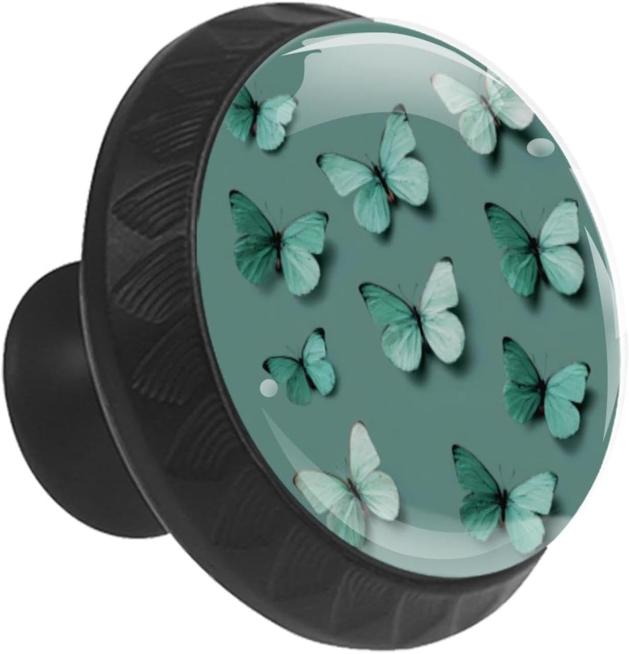 Black Mint Green Butterflies (2) Patterned Cabinet Knobs, Durable Drawer Pulls with Screws for Indoor Use