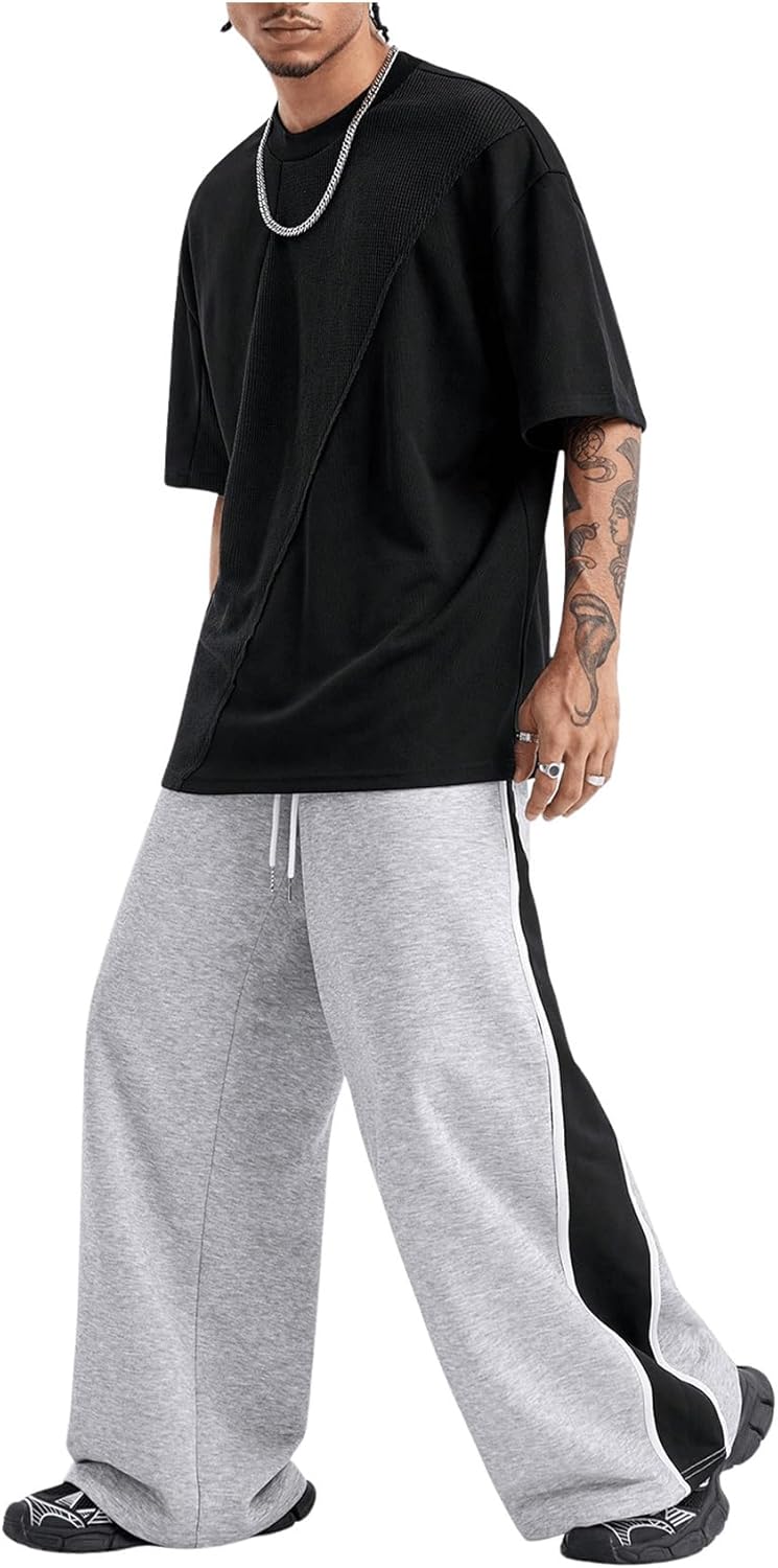GORGLITTER Men's Y2k Baggy Wide Leg Sweatpants Double Waisted Color Block Track Sweat Pants Casual Work - Image 3