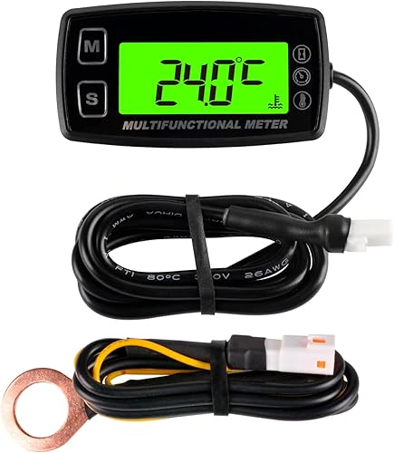 Runleader Medidor de temperatura digital del motor, pantalla RPM en tiempo real, temperatura de alerta y RPM, seguimiento de horas de trabajo para