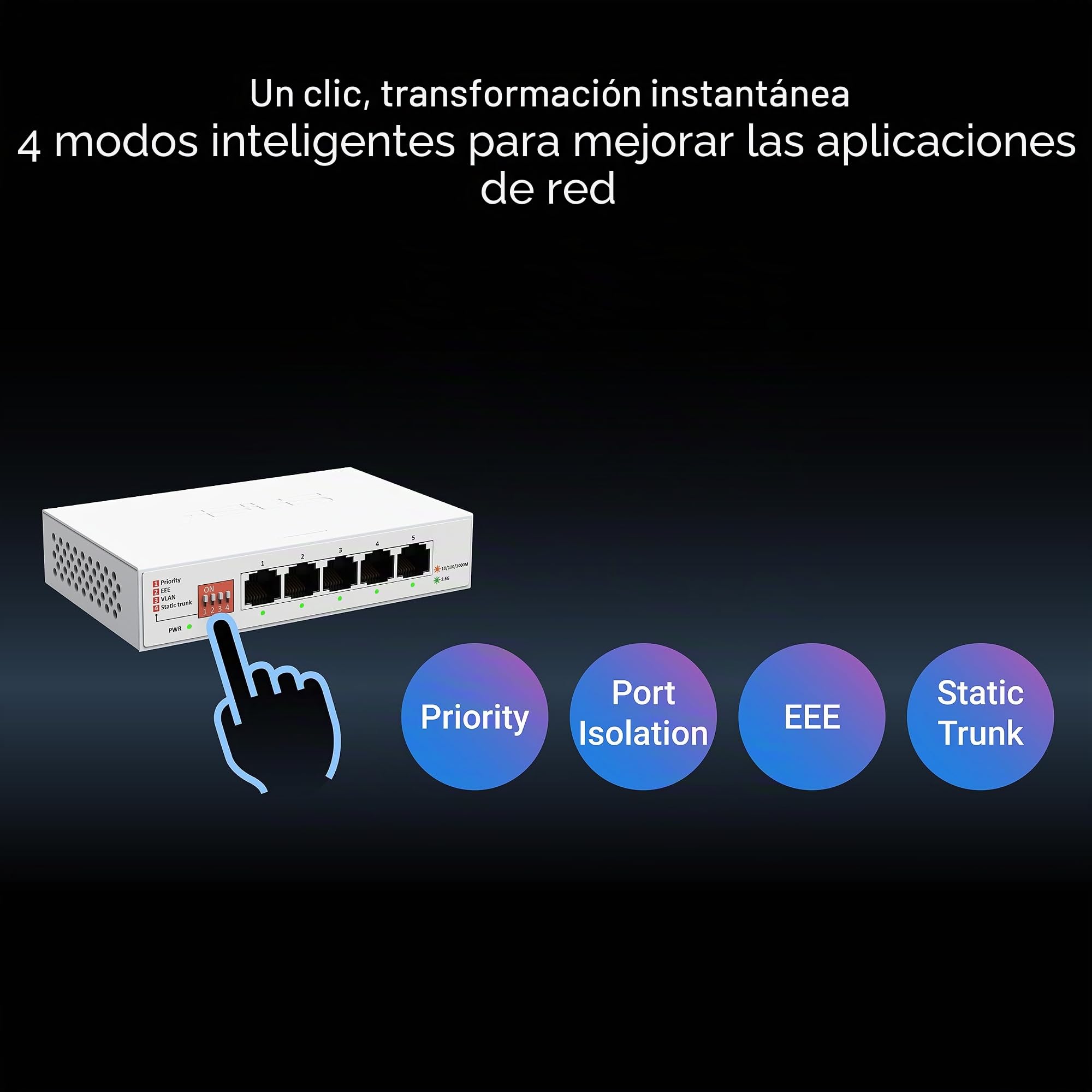 ASUS QG-U1050 - Switch no gestionable de 5 Puertos y 2,5G, 4 Modos Inteligentes, hub de Redes domésticas, Separador Ethernet, Plug and Play, fácil configuración, Funcionamiento silencioso