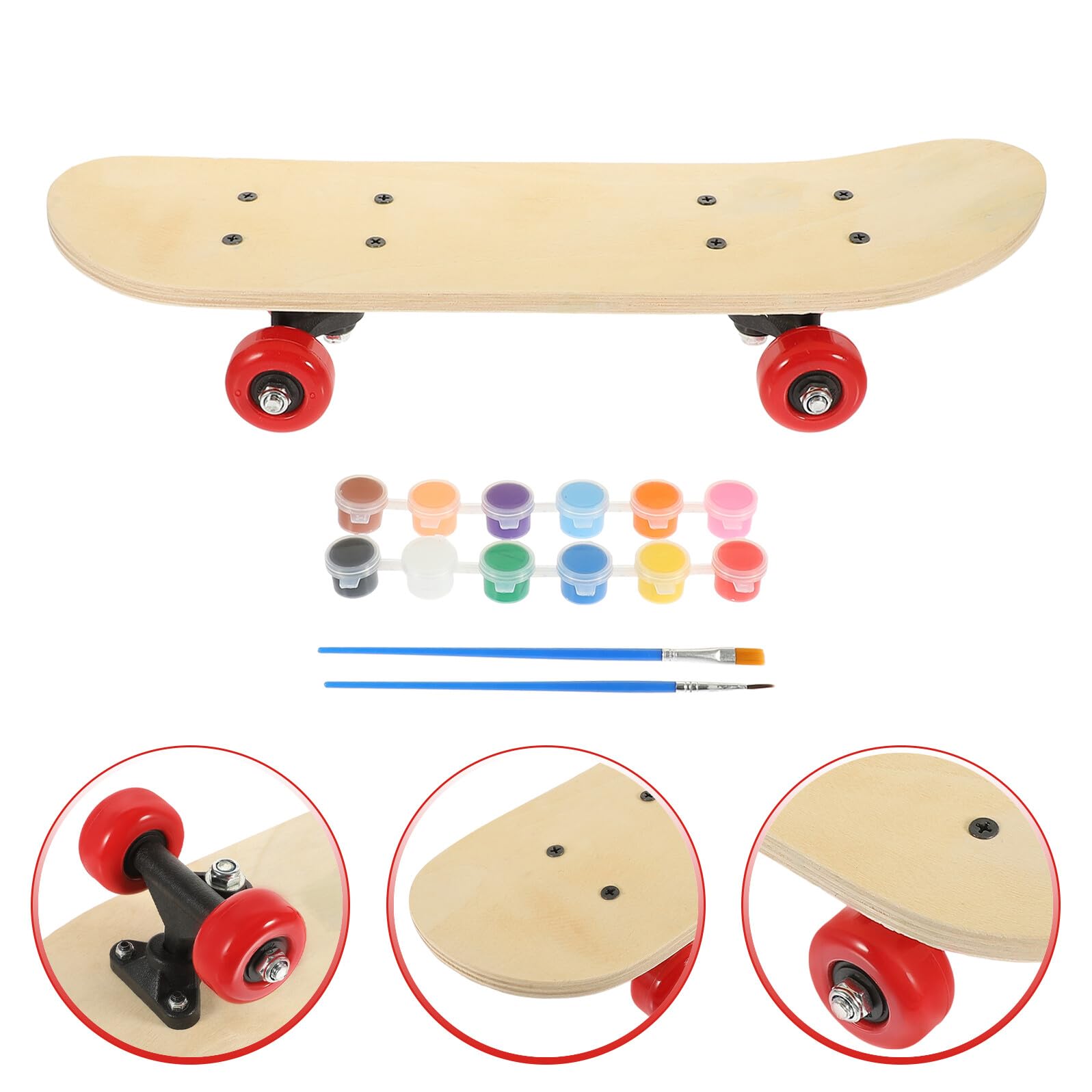 Alipis Set di Pittura Skate Double Side in Legno per Ragazzo Ragazza con Pennello e Pigmenti, Struttura Stabile e Materiale DIY Leggero per attività Creative Fai da Te Colore Casuale