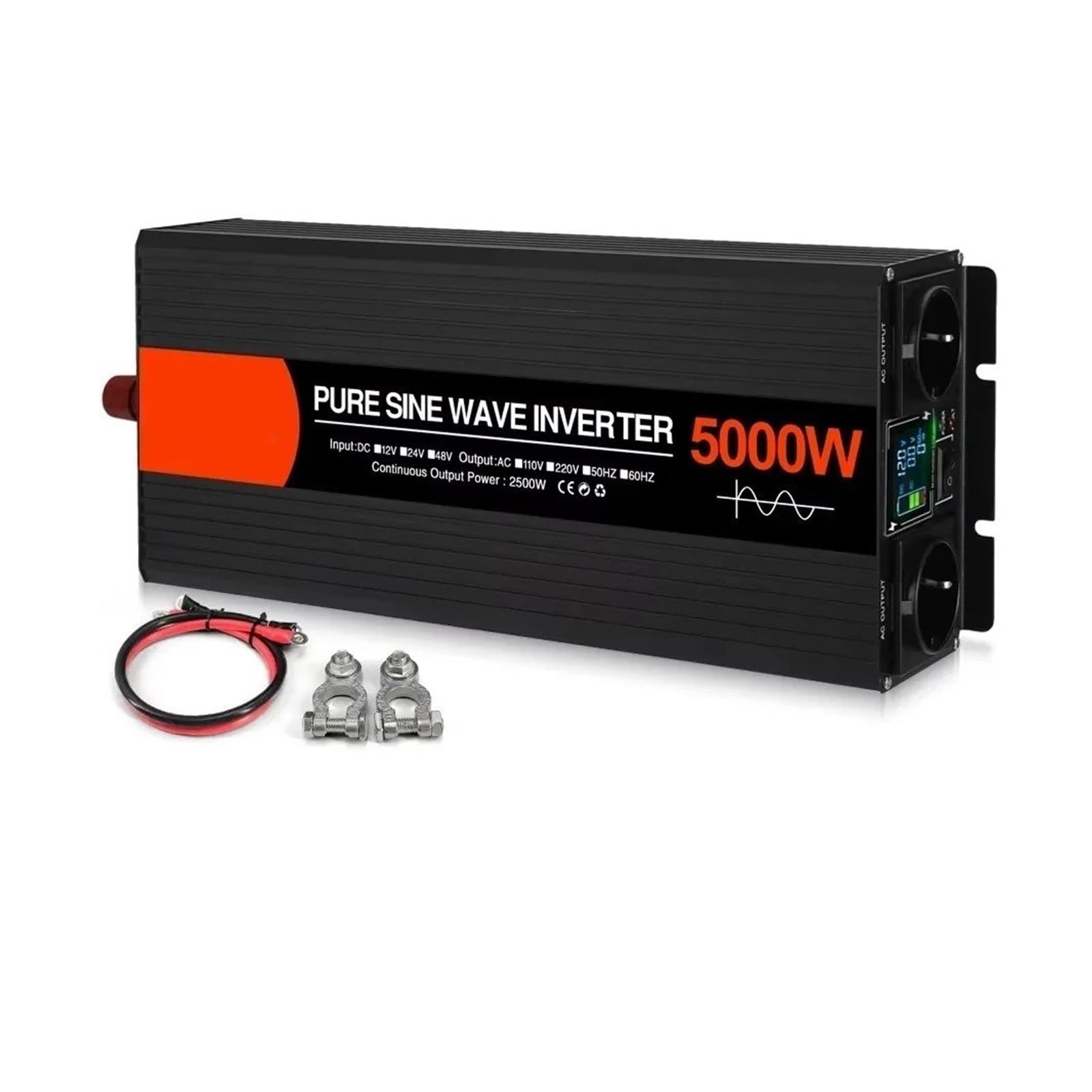 Inversores Onda Sinusoidal Pura con Doble Enchufe Europeo para Coche Convertidores Voltaje CC 12 V 24 V 48 V A CA 220 V 4000 W 5000 W 6000 W(12V,220V 60Hz,5000W (Rated 2500W))