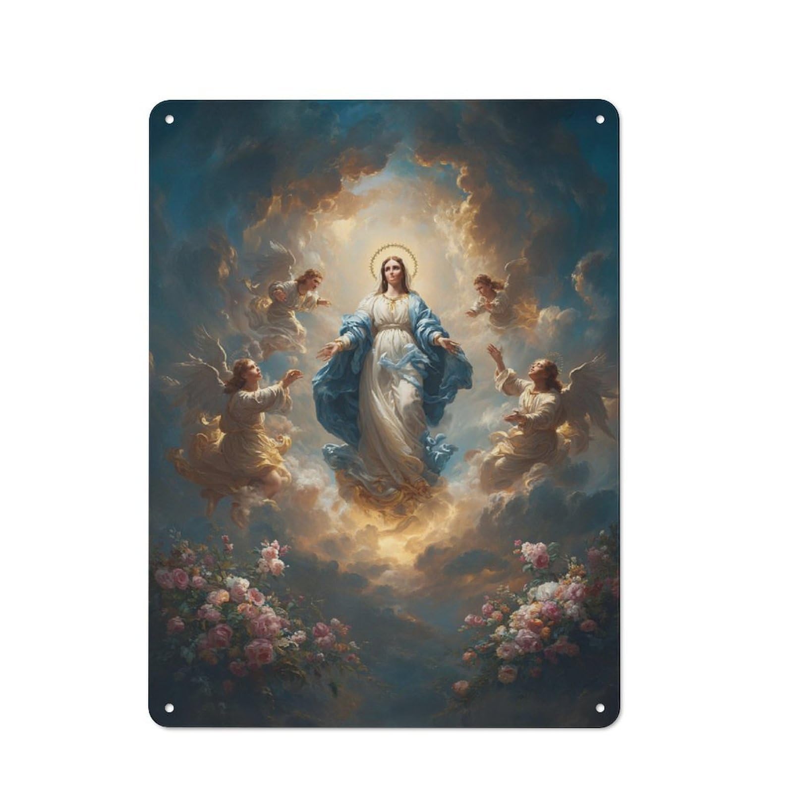 Junmoney Heavenly Ascension With Angels Tin Wall Plaque 40X30cm With For Living Room Wall, Gift For Feature Wall Decorators During The Christmas Season