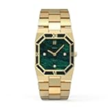 Men’s Octagonal Diamond Watch, Vintage-Inspired Gold Stainless Steel Quartz Dress Watch with Enamel Roman Bezel, Sapphire Crystal, Luxury Classic Wrist Watch