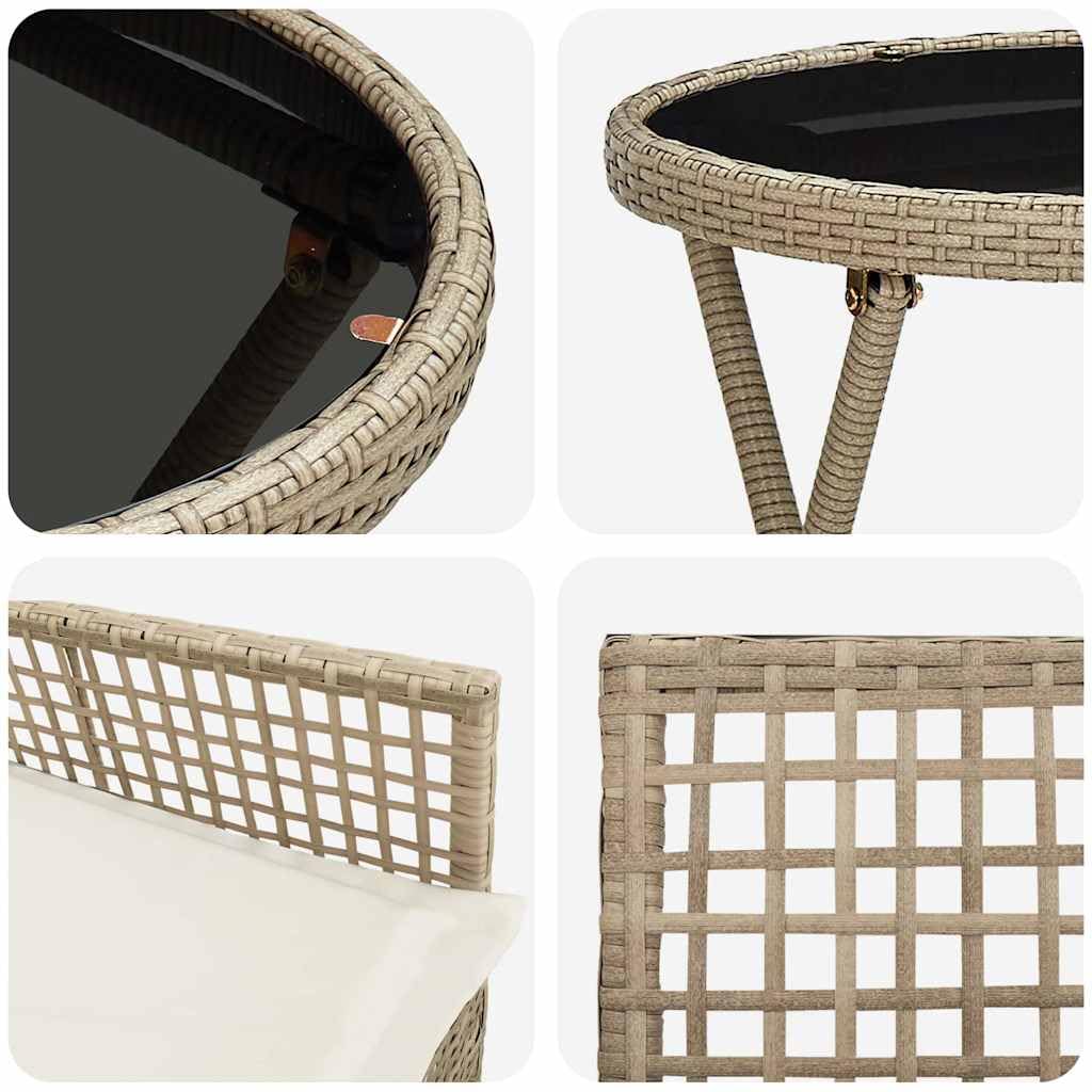 Set Bistro da Giardino 3 Pezzi Beige polyrattan Mobili C | Tavolo e 2 Sedie, Salone da Giardino per Terrazza, Esterno, Balcone