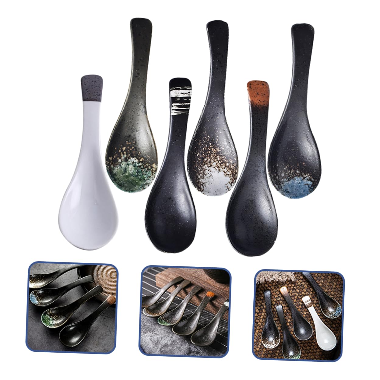 Cucharas Soperas de Cerámica Japonesas Retro, 6 Piezas