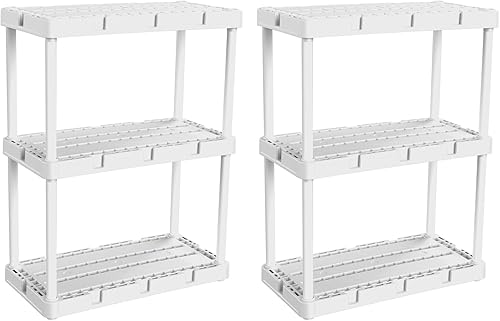 Gracious Living Knect-A-Shelf - Paquete de 2 estantes de almacenamiento ligeros, organizador ventilado de 3 estantes para el hogar, garaje, sótano,