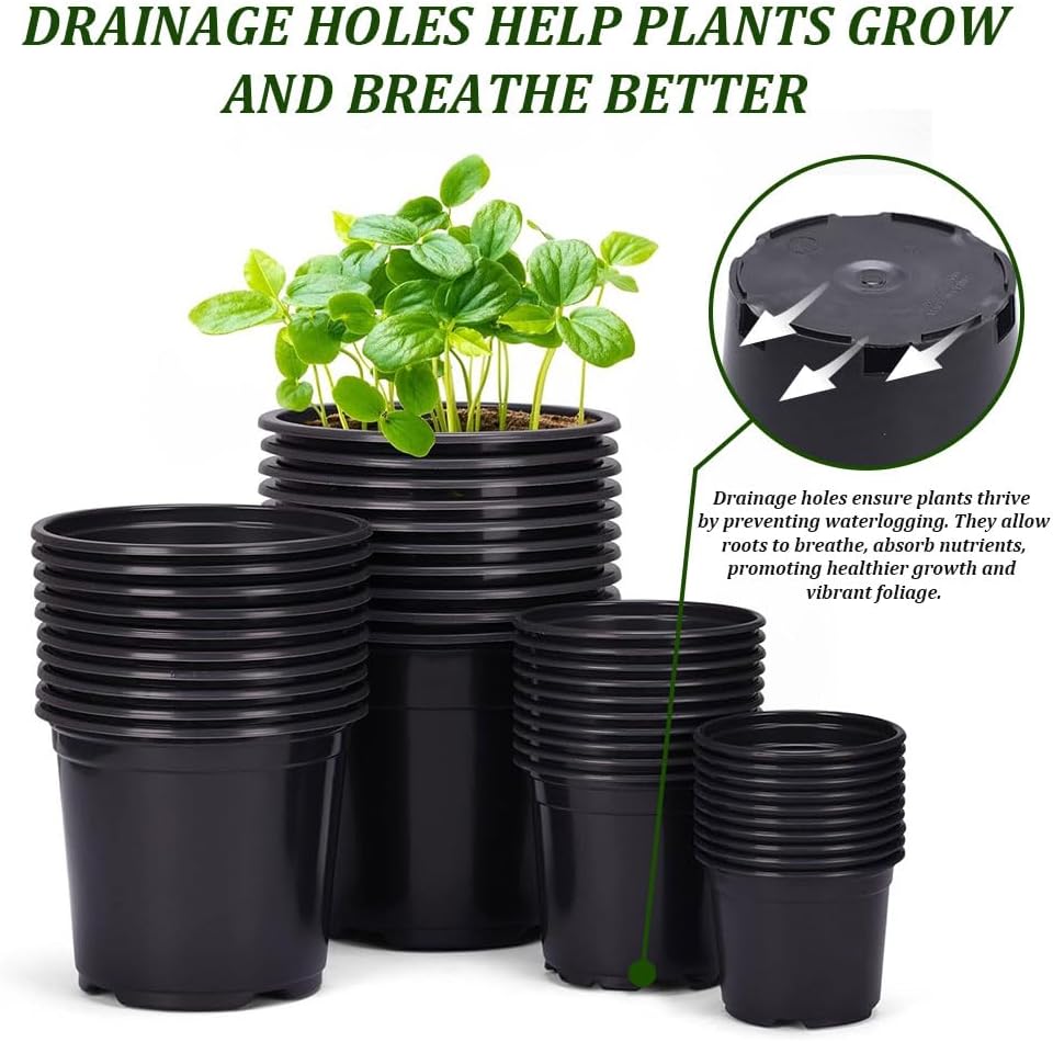 5 Packs Plastic Nursery Pots, 3 Gallon Plastic Seedling Pots with Drainage Holes, Flowers, Succulents, Plant Pot for Planting Flower Indoor Seed Starter Pot Outdoor