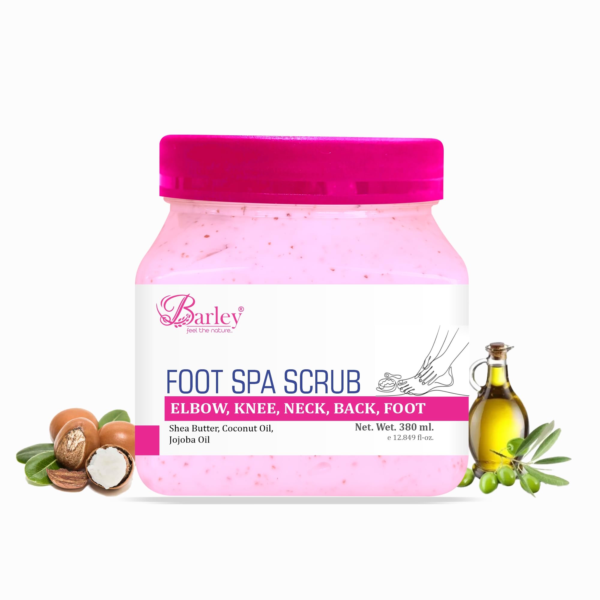 Barley Foot Spa Scrub for Foot, Elbow, Knee, Neck & Back | Shea Butter, Coconut Oil & Jojoba Oil | Exfoliating Dead Skin Remover for Soft & Smooth Skin | 380ml-image-17