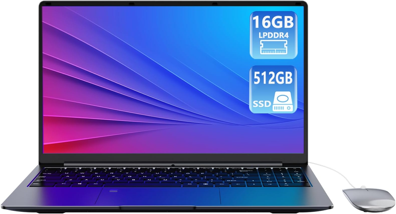Laptop PC 16GB RAM LPDDR4 512GB SSD PC 15.6 inch UHD Netbook Intel Celeron N5095 Processor Computer with Touch ID WiFi5 Bluetooth 4.2 USB 3.0