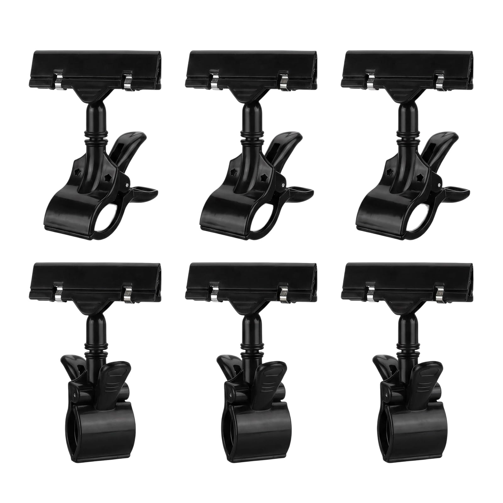 6PCS Plastic Rotatable POP Clip-on Style Merchandise Sign Display Clip Tag Holders Commodity Sign Price Tag Label Display Clip Advertising Clip (Black)