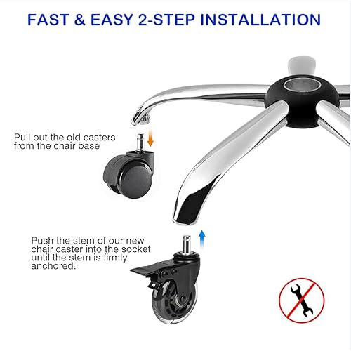 Miniatura 7 de Hirate Ruedas para silla de 3 pulgadas con doble freno, paquete de 5 ruedas giratorias resistentes con doble bloqueo para sillas de oficina de 716 x