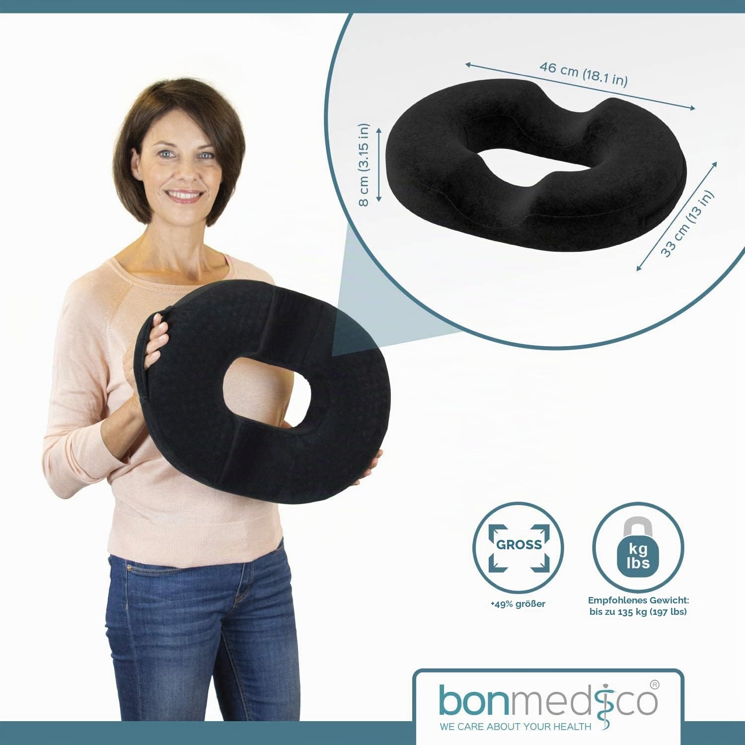 bonmedico Sitzkissen orthopädisch - Wellness Schwarz (Groß)