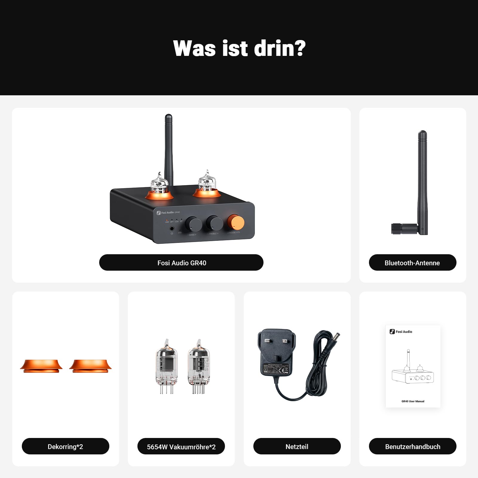 Fosi Audio GR40 Kopfhörerverstärker DAC Röhrenverstärker Vorverstärker Stereo, für 3.5mm Home Audio Aktivlautsprecher, Digital-Analog-Wandler Vorverstärker mit Bluetooth und USB/Opt/Coax