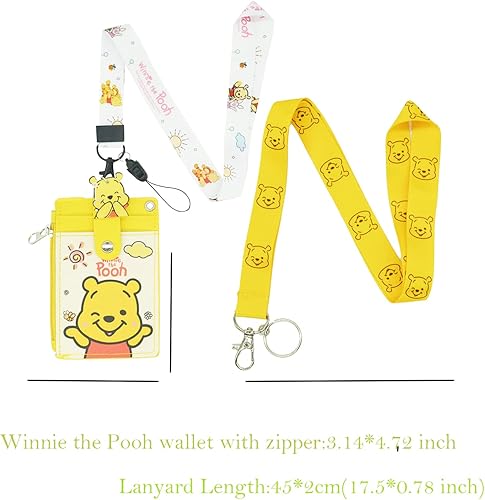 Miniatura 2 de Winnie - Lindo tarjetero con cordón, tarjetero para tarjetas de crédito de identificación de Pooh, bolsa con cordón, funda para tarjetas de cuello,
