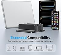 Vista 6 de OMOTON 3-Slot Vertical Laptop Stand, Desktop Aluminum Stand for MacBook with Adjustable Dock Size, Fits All MacBook, Surface, Chromebook and Gaming