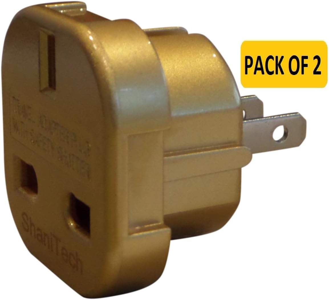 ShaniTechPack of 2 Travel Adaptor GOLD UK To for USA Canada Mexico Australia New Zealand Adapter Plug