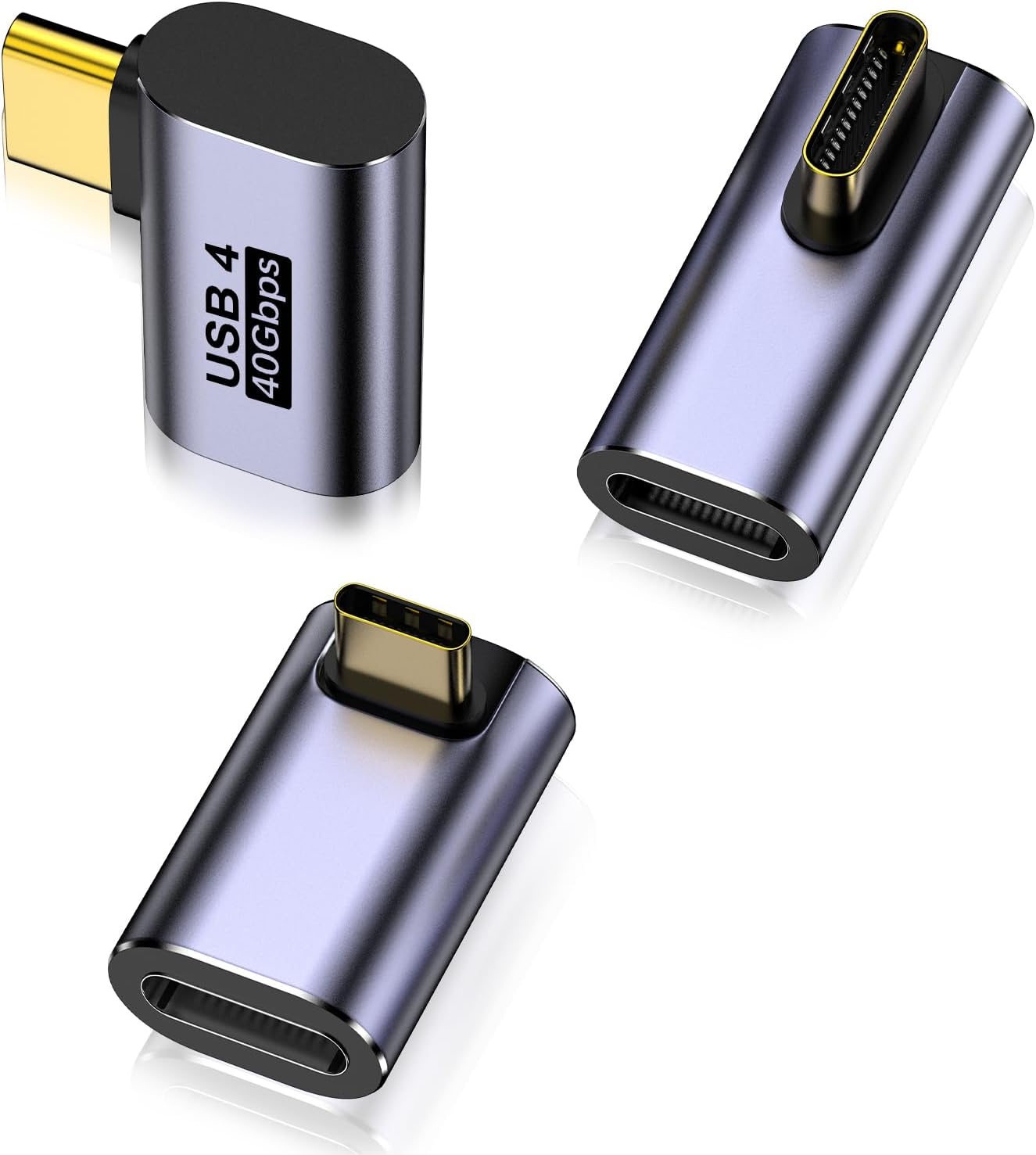 USB C Angle Plug 90 Degree 3 Pieces USB C Angle Plug 40 Gbps PD100 W and 8 K @ 60 Hz 90 Degree Adapter for iPhone 16/15 MacBook Pro iPad Pro Tablet Sumsung Phone and Other Type C Devices
