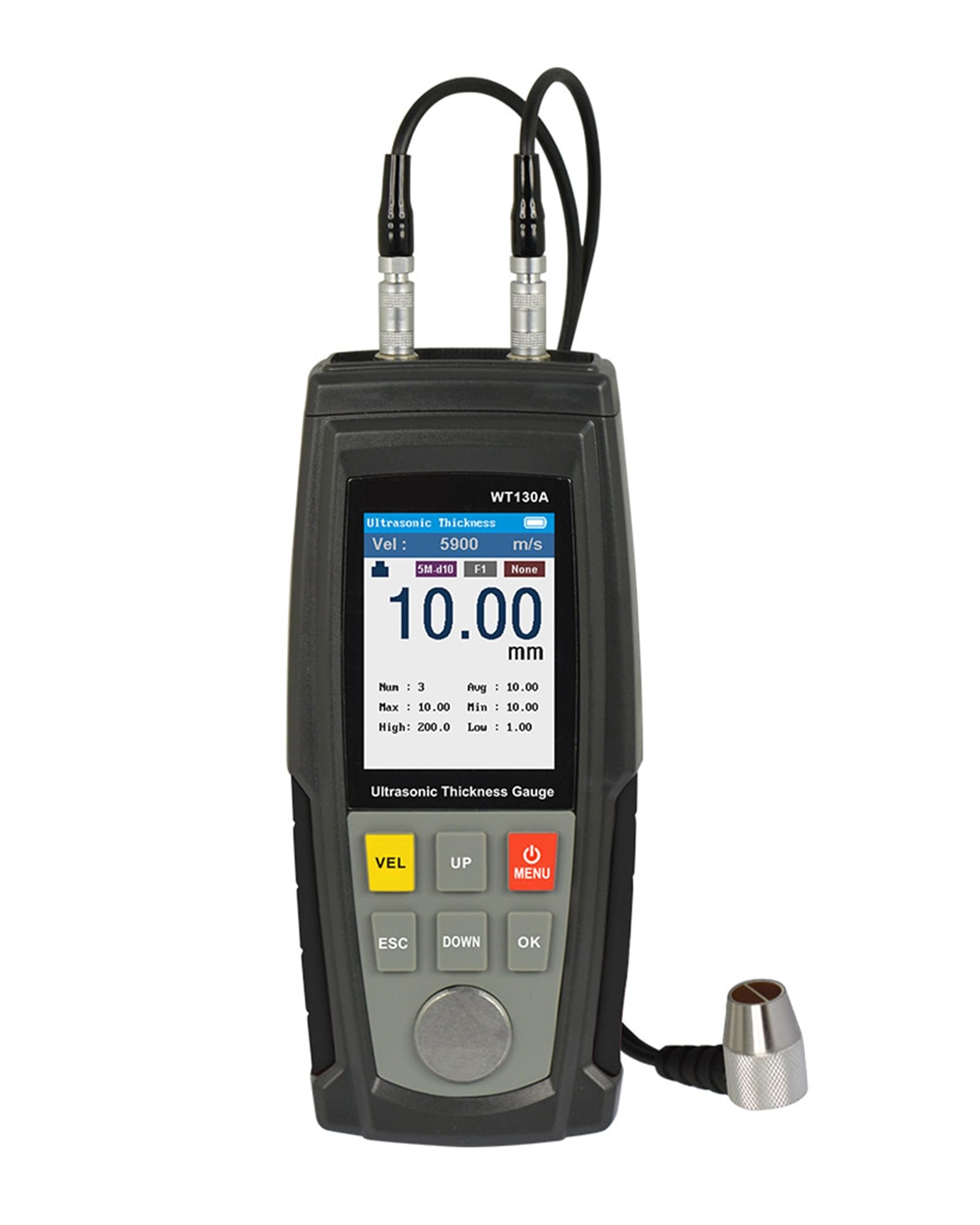 Misuratore di spessore ultrasonico WT130A per ghisa | Misuratore di spessore a ultrasuoni, 1,2-300 mm, 2,5P, con sonda speciale in ghisa per navi, binari ferroviari