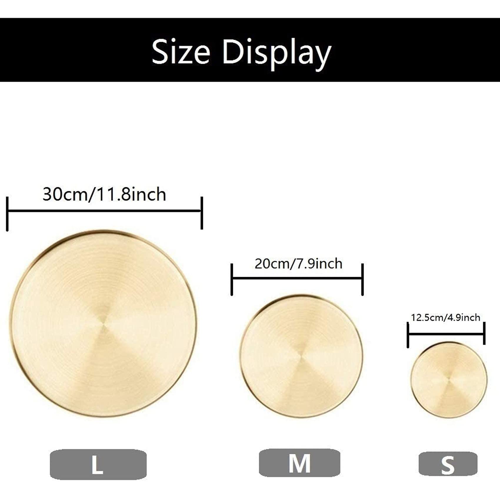 3 vassoi decorativi rotondi dorati, in metallo, per trucco, bagno, cassettiera, ottone, 30 cm, elegante decorazione da tavolo e soluzione per riporre oggetti